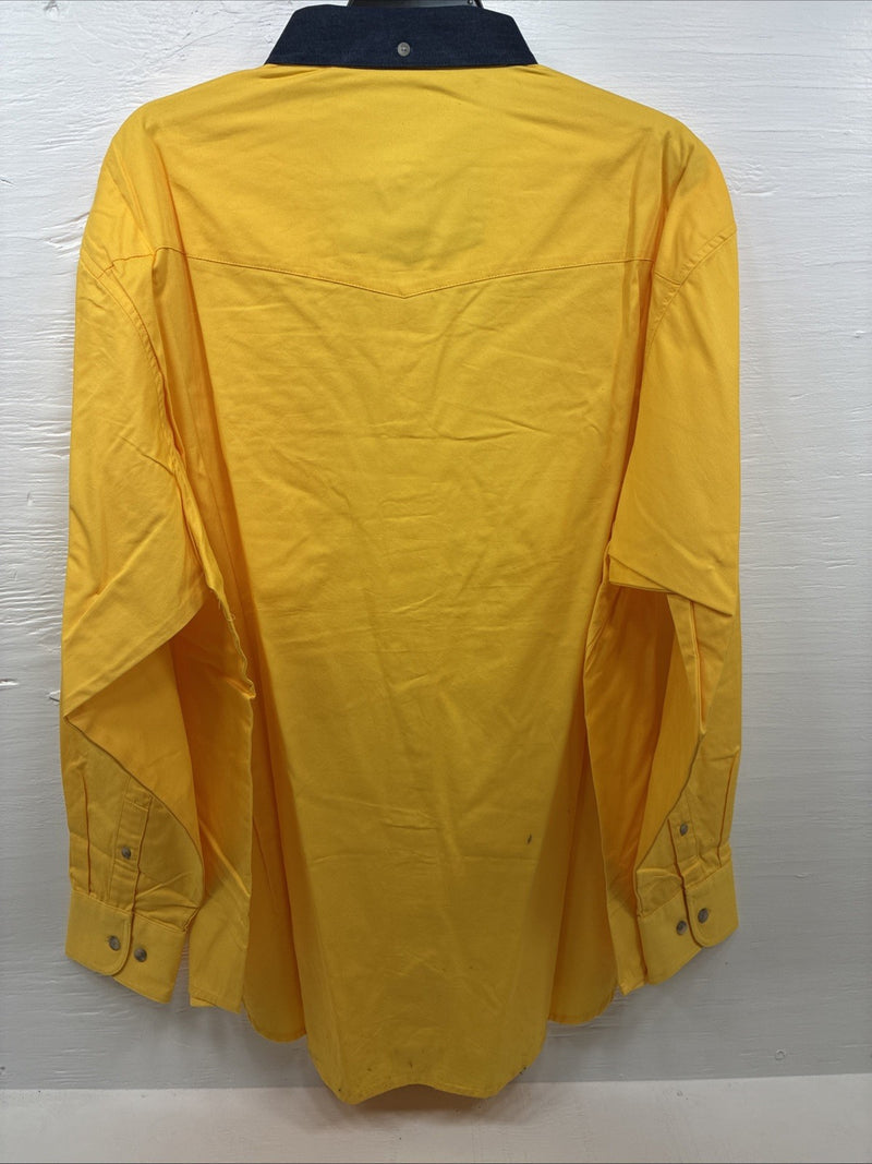 New Men’s Wrangler PBR Western Yellow Long Sleeve Button Up 2XL H-51