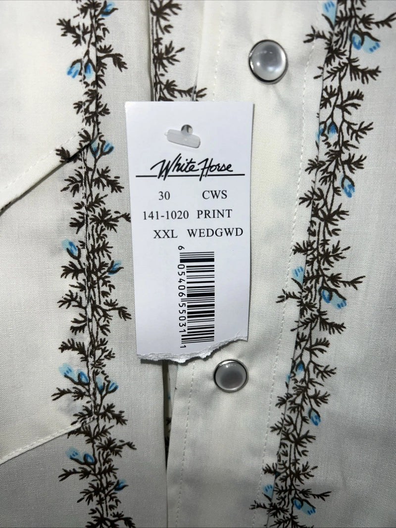 New Men’s White Floral White House Pearl Snap Long Sleeve Shirt. XXL G-67