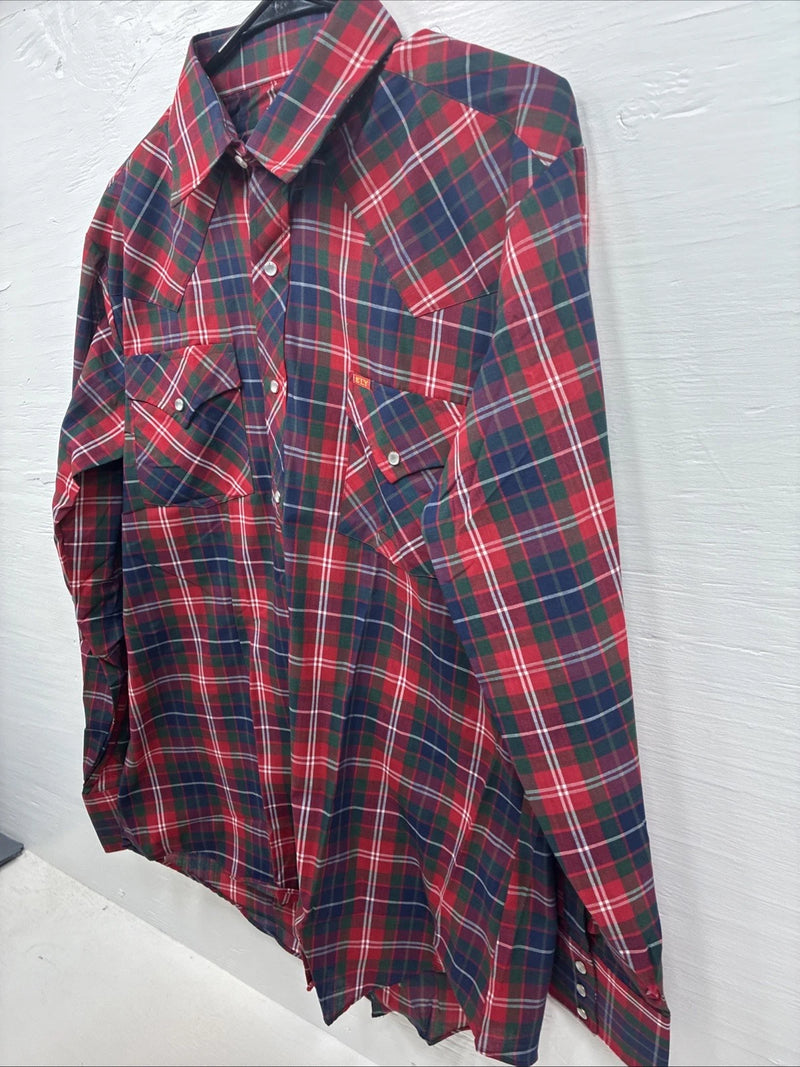 New Men’s ELY Plains Red Plaid Long Sleeve Pearl Snap 16  X 34 Large M-34
