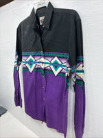 New Men’s Cumberland Black Purple Design Long Sleeve Button Up Medium K-75