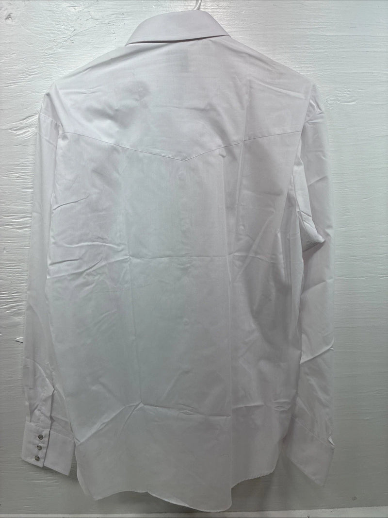 New Men’s ELY Cattleman White Long Sleeve Pearl Snap 16.5 X 36 Large X-105