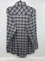 New Men’s White Horse Brown Blue Plaid Long Sleeve Pearl Snap Large V-102