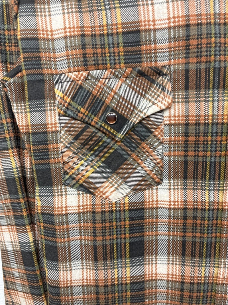 New Women’s Panhandle Slim Brown Plaid Long Sleeve Pearl Snap Size 34 MM-57