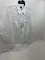 New Men’s ELY Cattleman White Long Sleeve Pearl Snap 18.5 X 35 2XL F-77