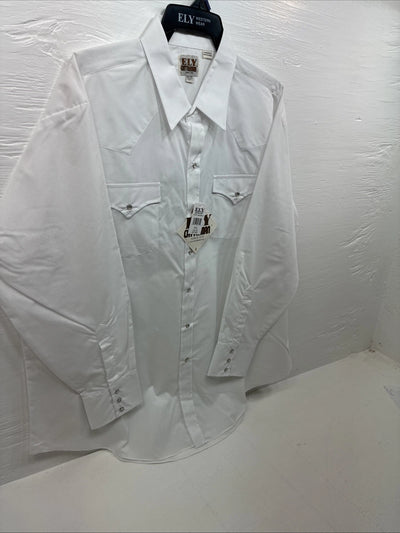 New Men’s ELY Cattleman White Long Sleeve Pearl Snap 18.5 X 35 2XL F-77