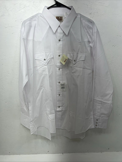 New Men’s White ELY Cattleman Long Sleeve Pearl Snap Shirt. 17x35 XL S-2