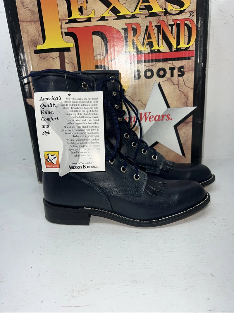New Women’s Navy Blue Lace Up Texas Brand Cowboy Boots. 4445 5.5 5 1/2 M. 20-55