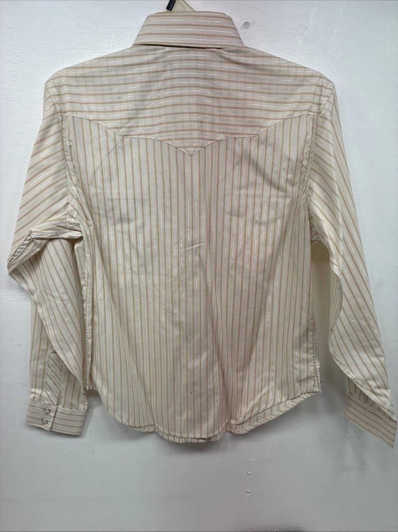 New Women’s White Horse Yellow Stripe Long Sleeve Pearl Snap Small DD-126
