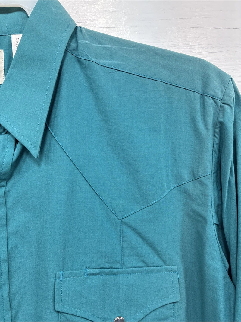 New Men’s ELY Cattleman Teal Western Long Sleeve Pearl Snap 16.5 X 35 Large T-59