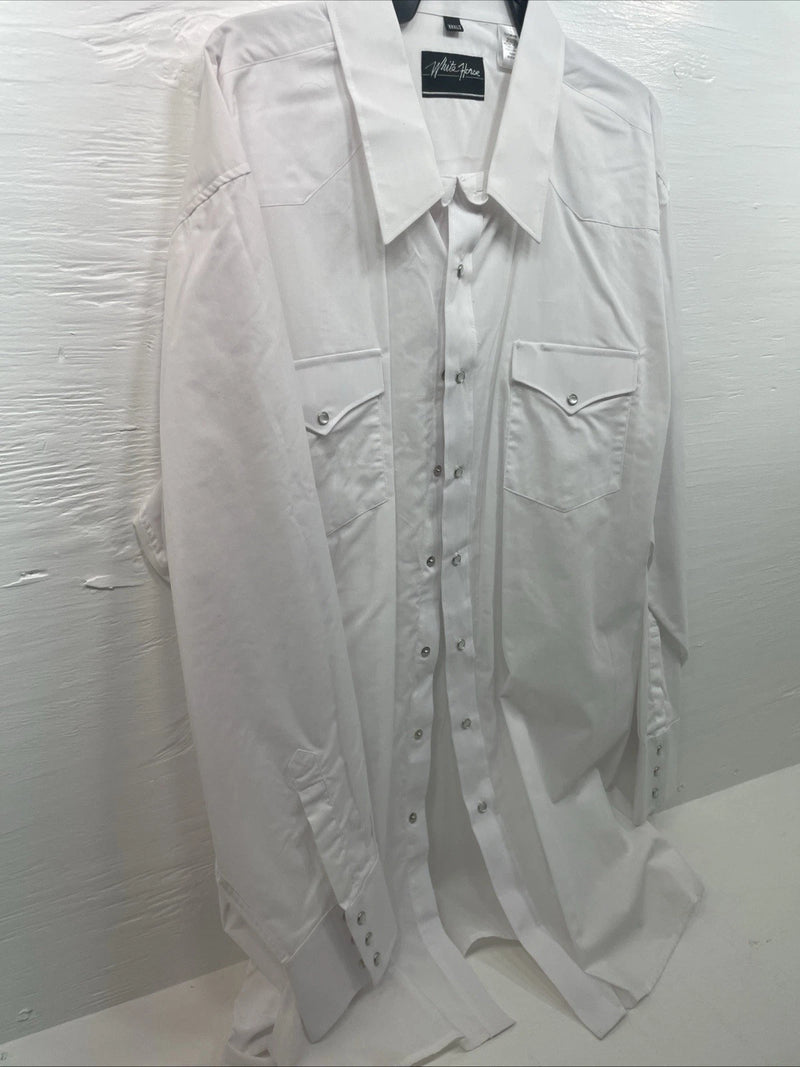 New Men’s White Horse White Long Sleeve Pearl Snap 4XL E-21