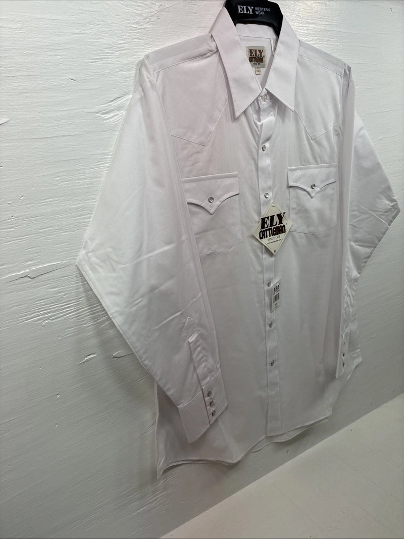 New Men’s ELY Cattleman White Simple Long Sleeve Pearl Snap 17 XL O-65