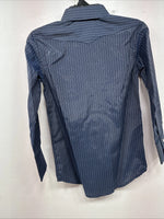New Kids White Horse Blue Stripe Long Sleeve Pearl Snap Small DD-137
