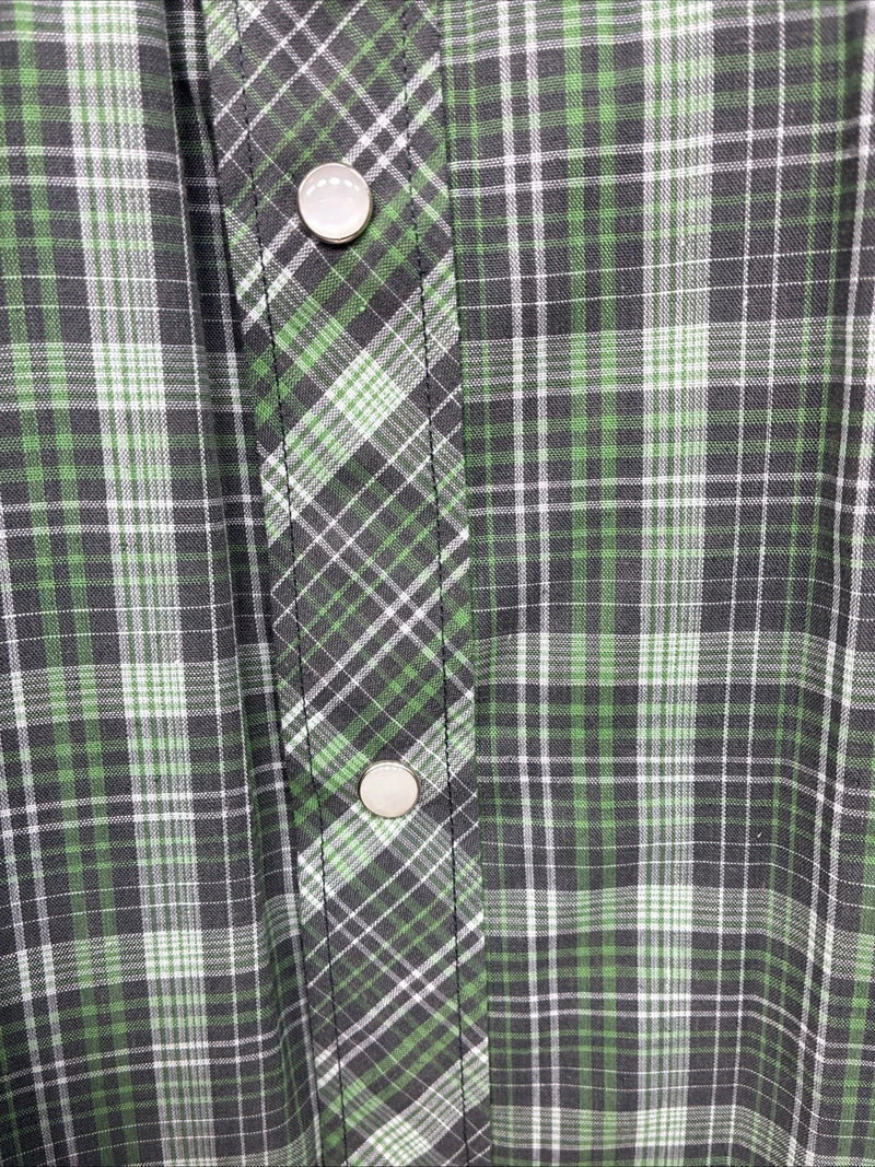 New Kids White Horse Green Plaid Long Sleeve Pearl Snap XL DD-59 