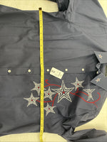 New Girls White Horse Blue Star Design Long Sleeve Pearl Snap Large CC-73