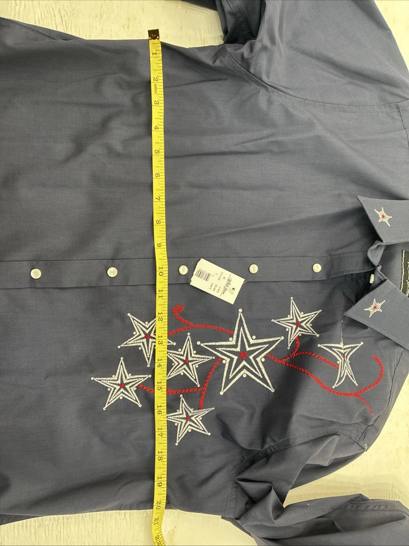 New Girls White Horse Blue Star Design Long Sleeve Pearl Snap Large CC-73