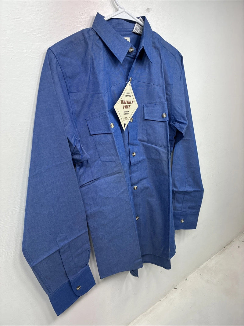 New Women’s ELY Classic Blue Long Sleeve Button Up Size Large YY-26