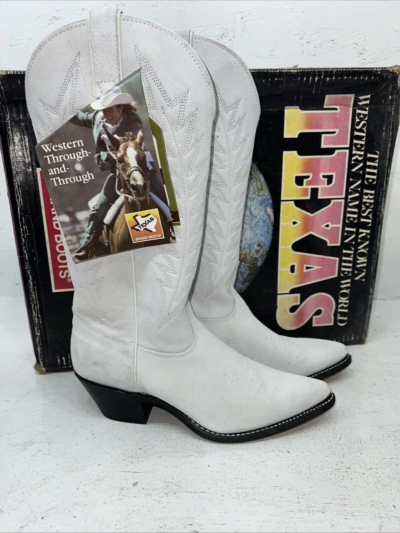 New Women’s White Texas Brand Cowboy Boots. L 198917 7.5 7 1/2 M. 17-25
