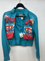 New Women’s Wrangler Blue Designed Long Sleeve Button Up Medium YY-90
