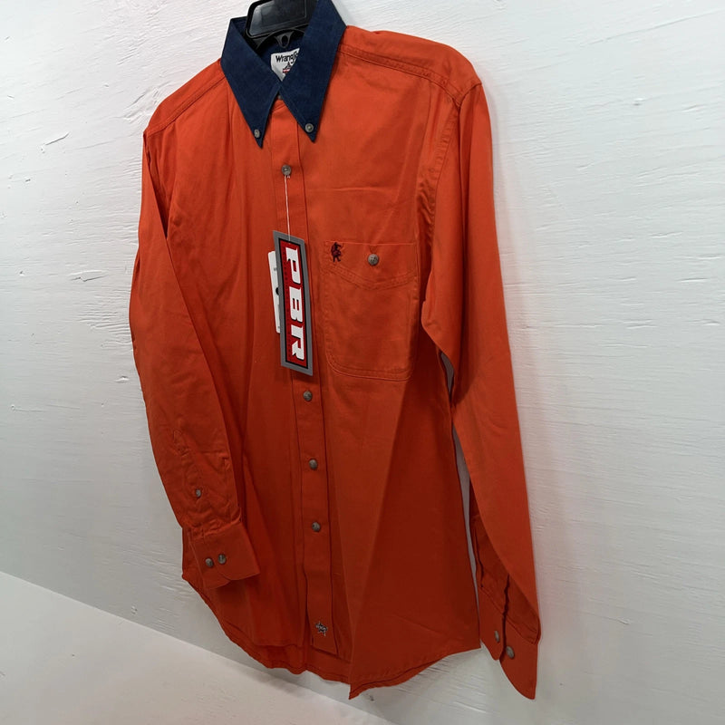 New Men’s Wrangler Orange Long Sleeve Button Up Small B-55