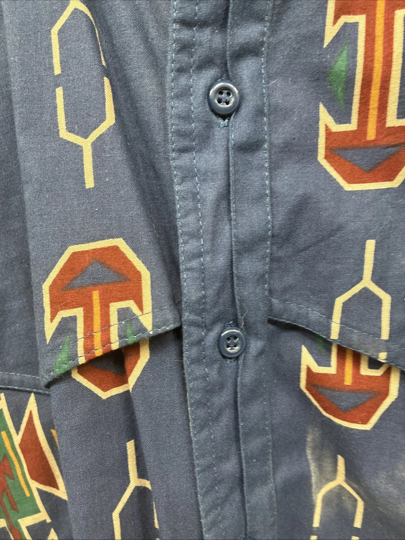New Men’s GunSmoke Blue Western Design Long Sleeve Button Up Large AA-42