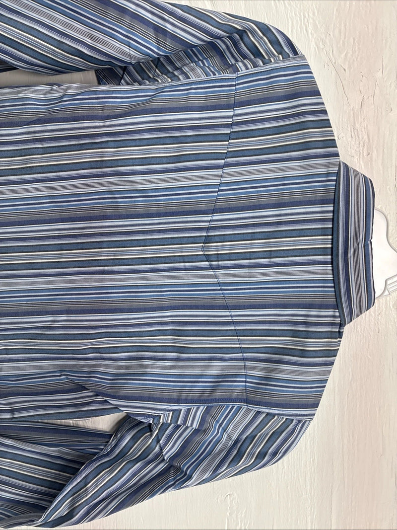 New Kids ELY Classic Blue Stripe Long Sleeve Button Up Small CC-97