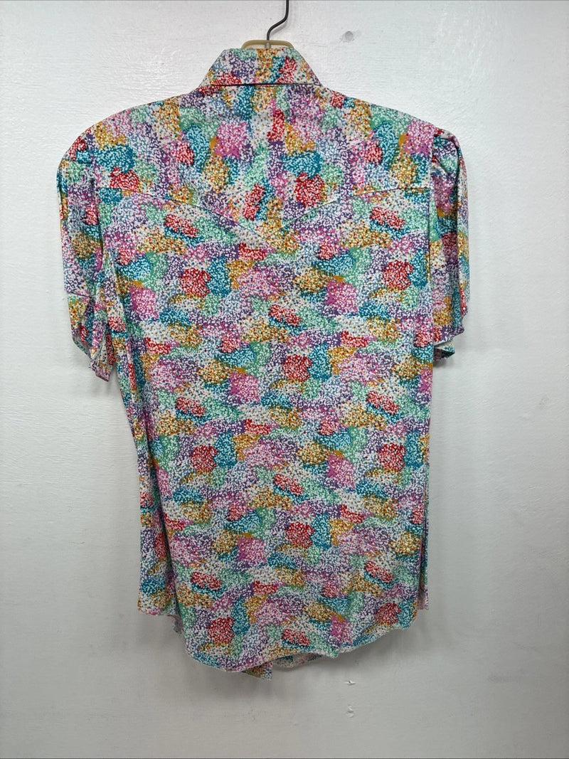 New Women’s H Bar C Multicolor Design Short Sleeve Pearl Snap Size 34 LL-89