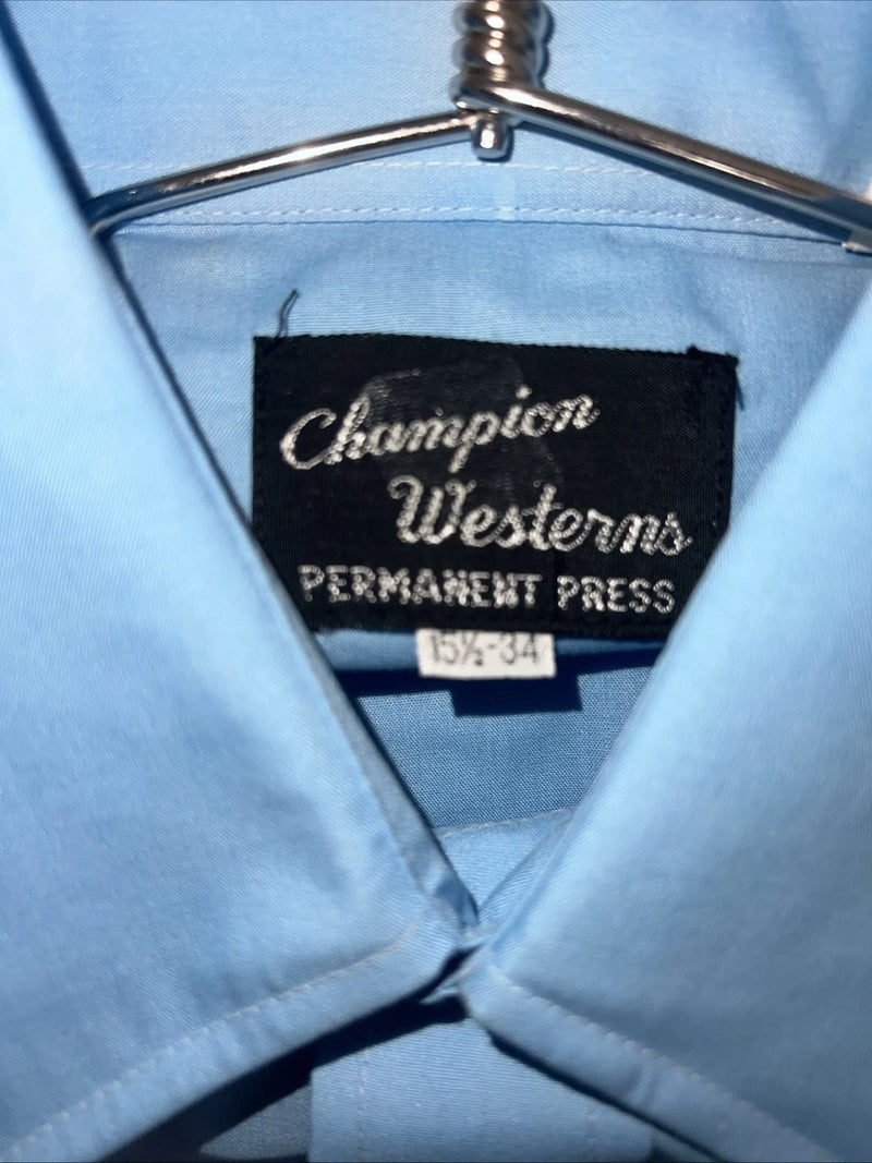 New Men’s Blue Champion Pearl Snap Western Long Shirt. 15.5 X 34 Medium A-177
