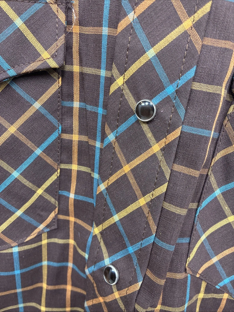 New Men’s LEE Brown Plaid Long Sleeve Pearl Snap 14.5 Small M-55