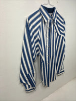 New Women’s H Bar C Blue White Stripe Long Sleeve Pearl Snap Size 30 KK-48