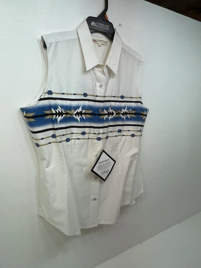 New Women’s White Aztec Cumberland Outfitters Cut Off Button Up Shirt M 3B-51