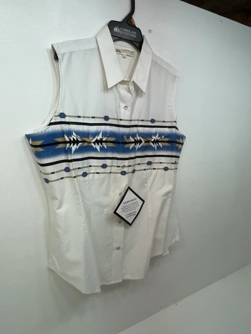 New Women’s White Aztec Cumberland Outfitters Cut Off Button Up Shirt M 3B-51