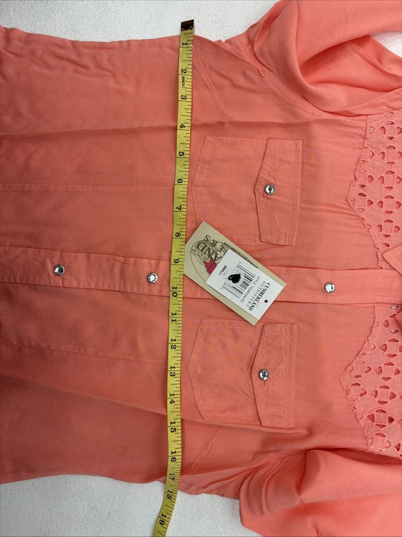 New Women’s Cumberland Pink Designed Long Sleeve Pearl Snap Small II-100
