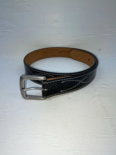 New Black Genuine Leather Badger Stitched 32” Belt #B1340 Z-174