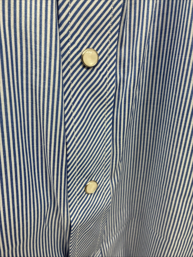 New Men’s White Horse Blue White Stripe Long Sleeve Pearl Snap 2XL H-58