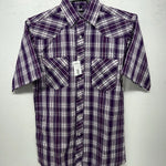 New Men’s White Horse Purple Short Sleeve Pearl Snap Small B-46