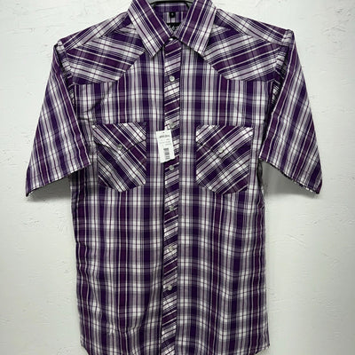 New Men’s White Horse Purple Short Sleeve Pearl Snap Small B-46