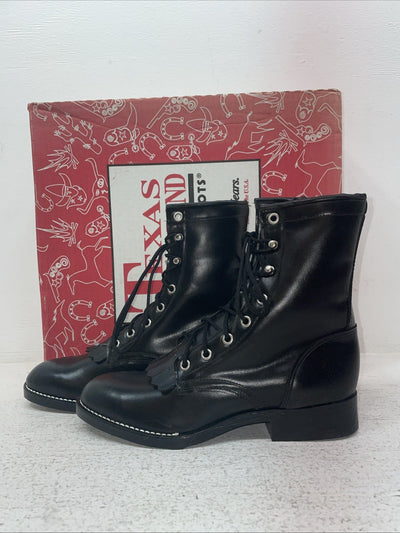 New Youth Black Lace Up Texas Brand Cowboy Boots. B 1350 5 D. 2-117