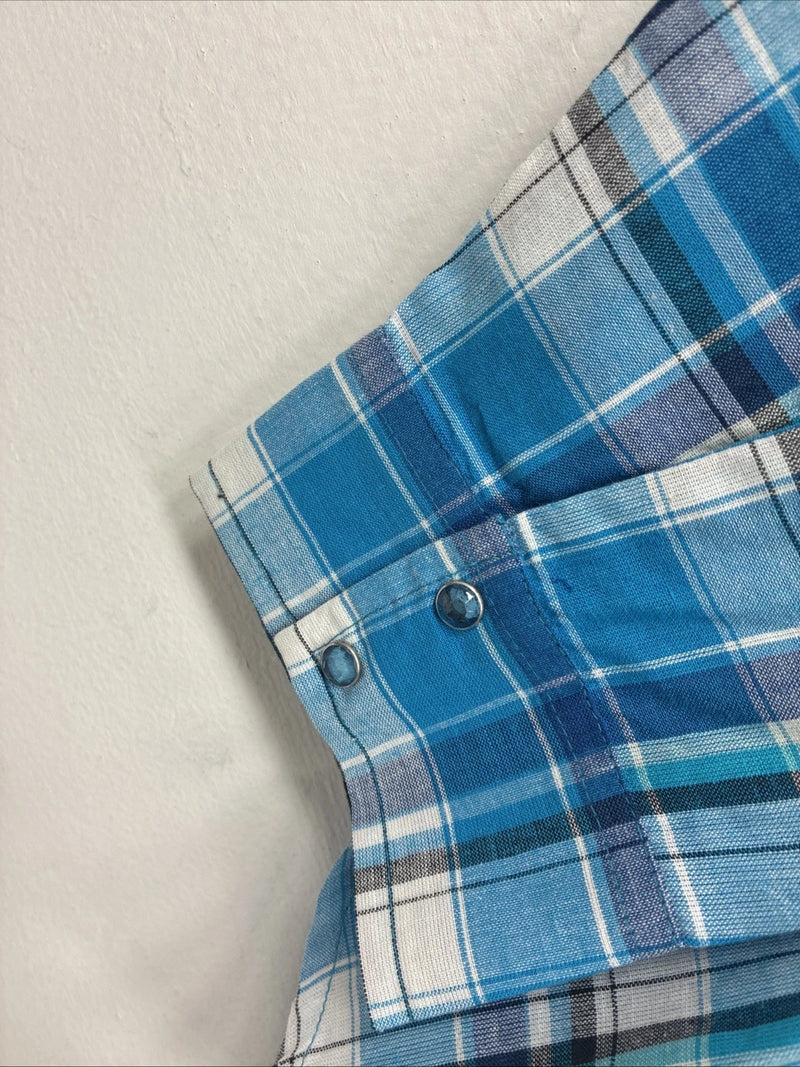 New Women’s Cumberland Blue Plaid Long Sleeve Pearl Snap XL GG-63
