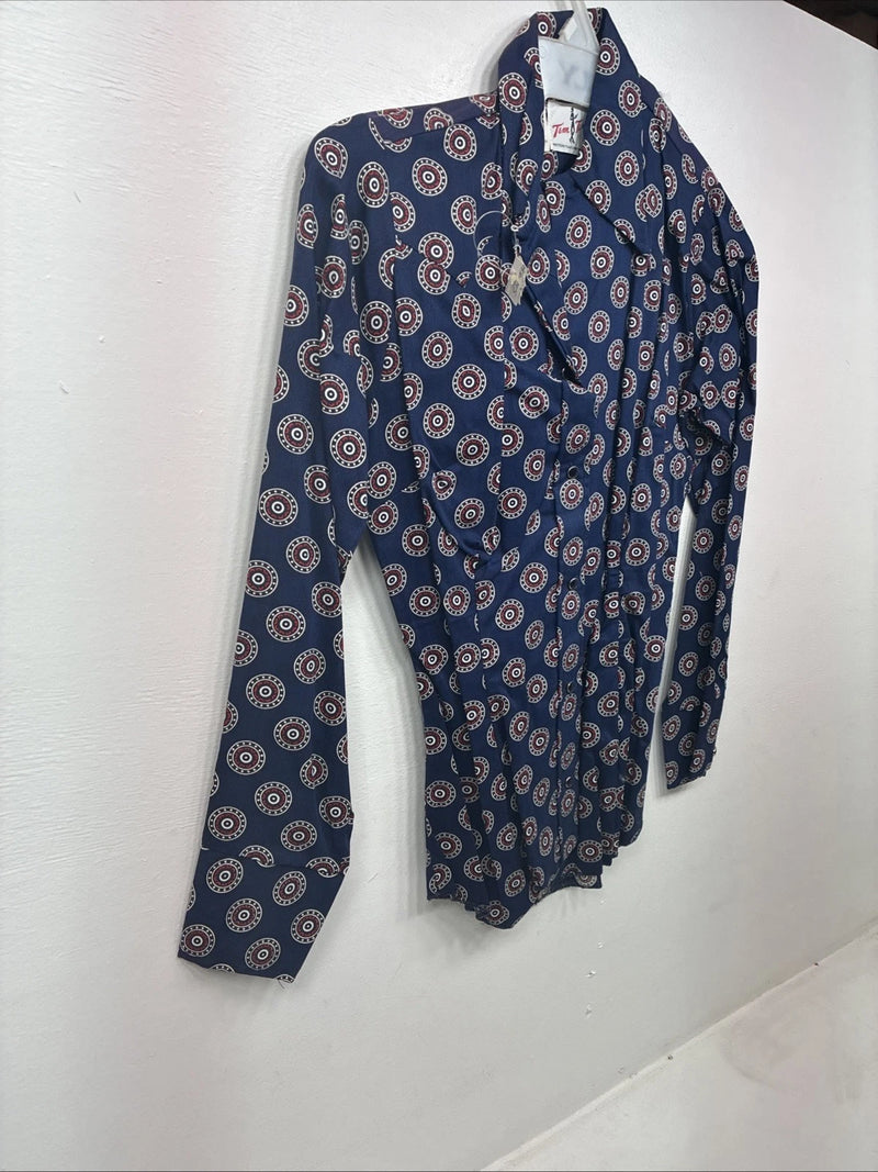 New Women’s Tem Tex Blue Design Long Sleeve Pearl Snap Size 32 MM-61