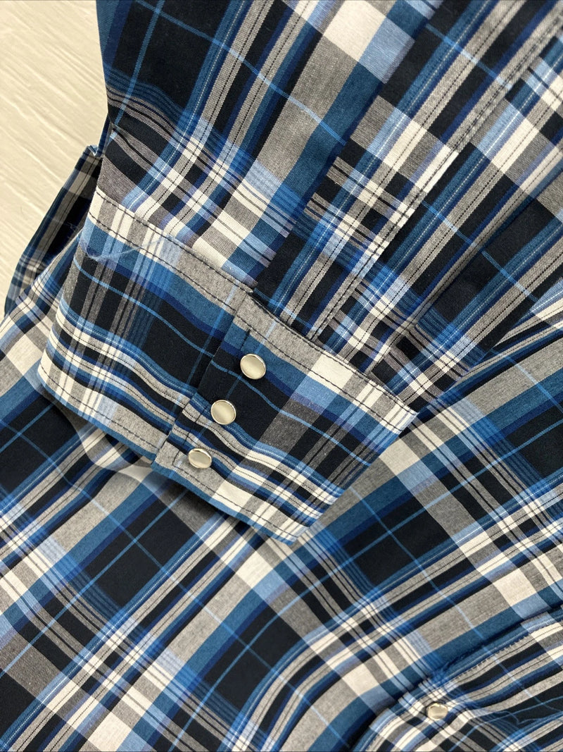 New Men’s ELY Cattleman Blue Flannel Long Sleeve Pearl Snap 4XL E-89