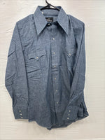 New Men’s Champion Western Blue Design Long Sleeve Pearl Snap 15.5 Medium R-11