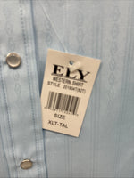New Men’s ELY Cattleman Blue Stripe Design Long Sleeve Pearl Snap 17.5 XL O-37