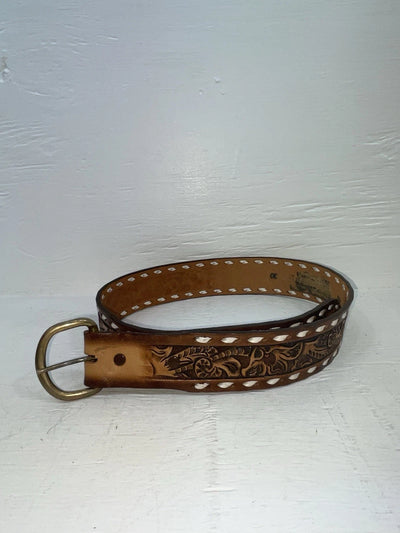 New Brown Genuine Leather Weaved And Tooled 30” Belt #203 JJ-94