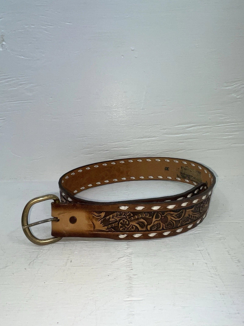 New Brown Genuine Leather Weaved And Tooled 30” Belt #203 JJ-94
