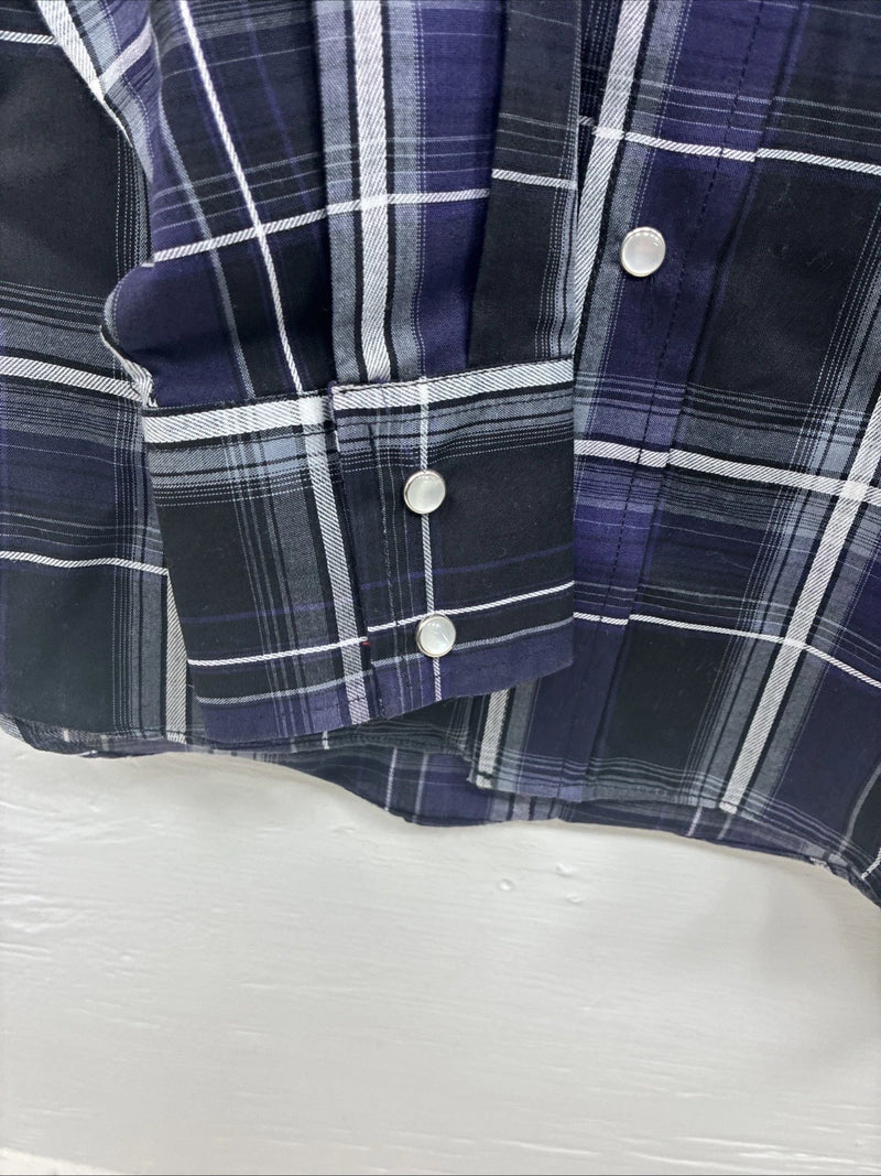 New Kids ELY Cattleman Purple Plaid Long Sleeve Pearl Snap Large DD-33