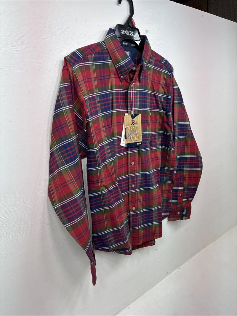 New Boys Twenty X Red Plaid Long Sleeve Pearl Snap XL DD-91