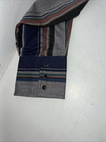 New Mens Navy Stripped ELY cattleman Pearl Snap Long Sleeve Shirt 15.5x34 M I-29