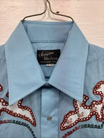 New Men’s Champion Western Blue Embroidered Long Sleeve Pearl Snap 16 Large Q-90