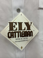 New Men’s ELY Cattleman Western White Long Sleeve Pearl Snap 16 Large V-48