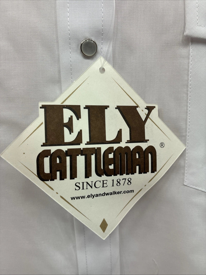 New Men’s ELY Cattleman Western White Long Sleeve Pearl Snap 16 Large V-48